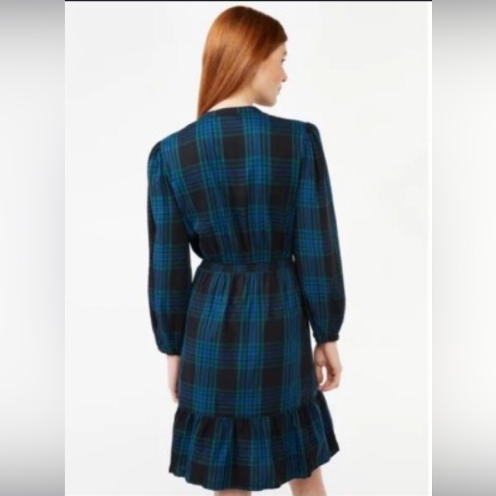 Free Assembly Tartan Ruffle V-Neck Dress | Blue & Green | Small - Picture 2 of 6